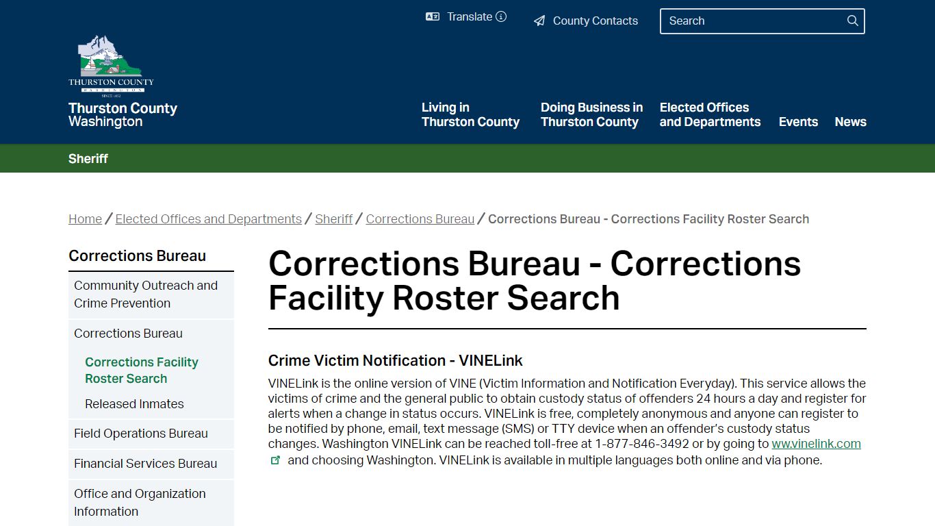 Corrections Facility Roster Search - Thurston County