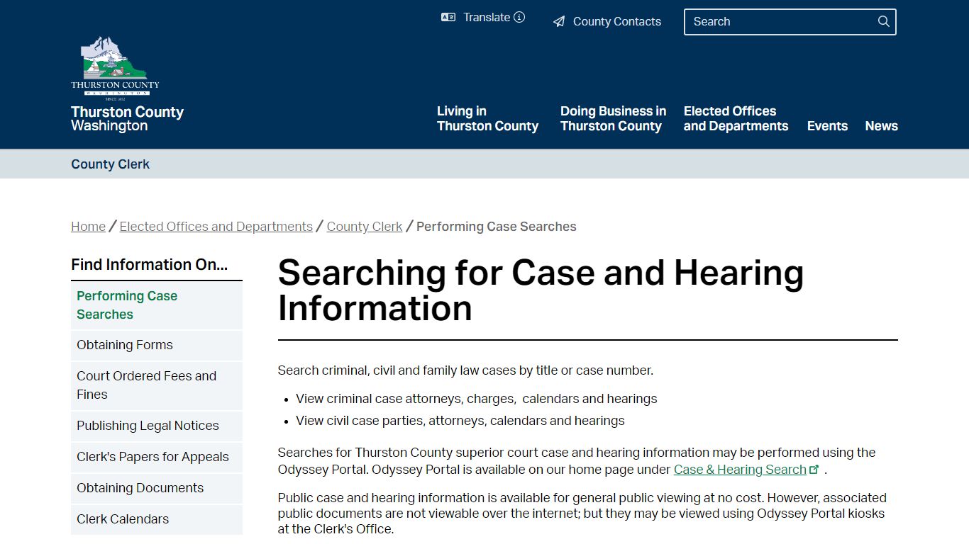 Searching for Case and Hearing Information | Thurston County